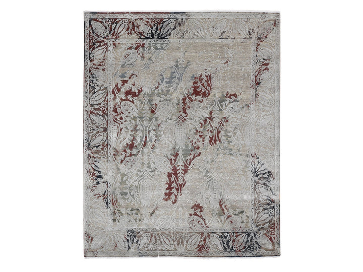 8'2" x 10'3" New Hand Knotted Beige Wool & Silk Rectangle Oriental Rug - MOA10280394