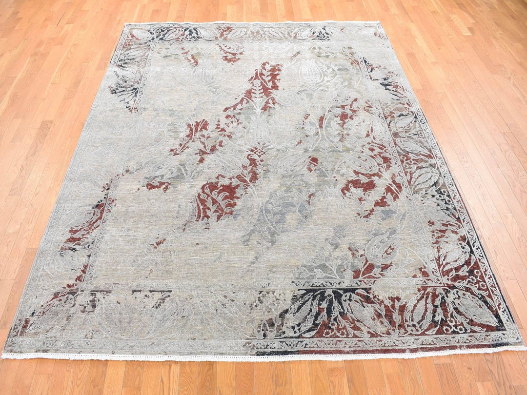 8'2" x 10'3" New Hand Knotted Beige Wool & Silk Rectangle Oriental Rug - MOA10280394