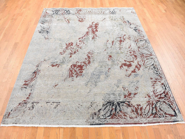 8'2" x 10'3" New Hand Knotted Beige Wool & Silk Rectangle Oriental Rug - MOA10280394