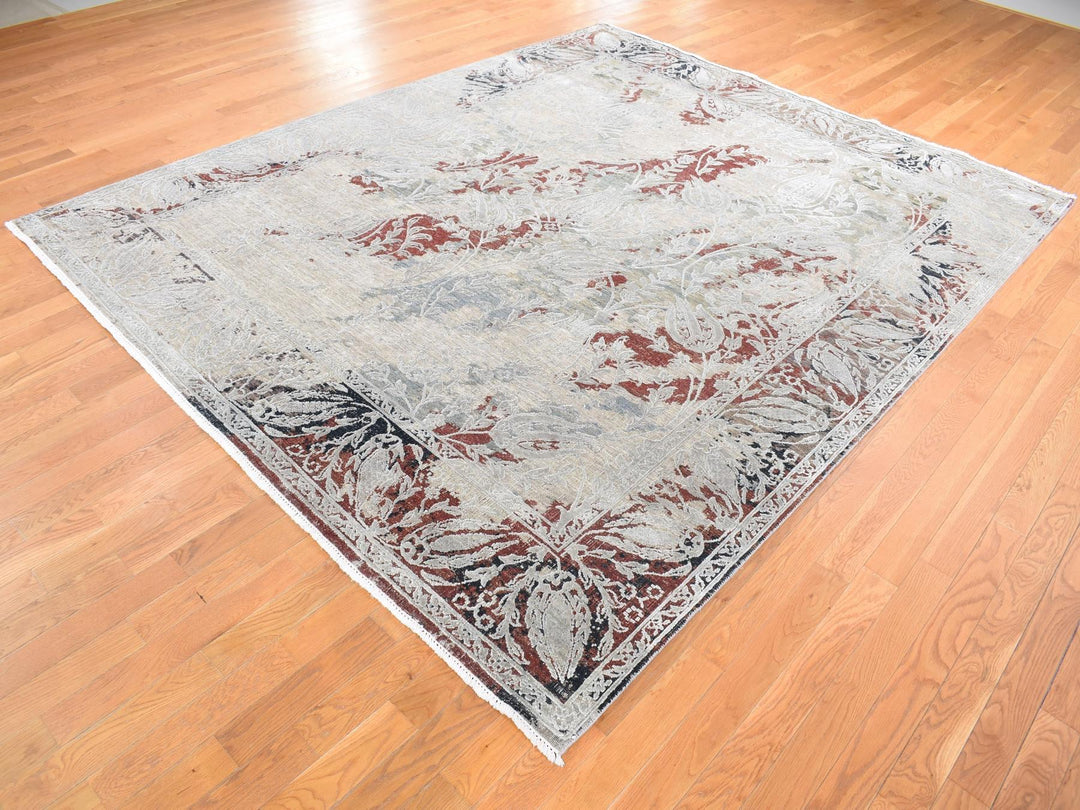 8'2" x 10'3" New Hand Knotted Beige Wool & Silk Rectangle Oriental Rug - MOA10280394