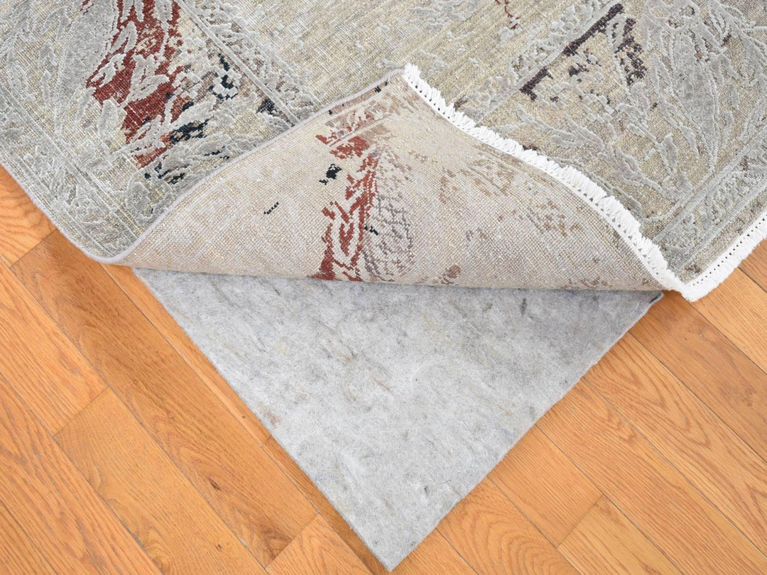 8'2" x 10'3" New Hand Knotted Beige Wool & Silk Rectangle Oriental Rug - MOA10280394