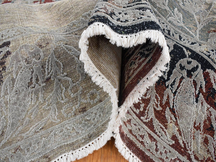8'2" x 10'3" New Hand Knotted Beige Wool & Silk Rectangle Oriental Rug - MOA10280394