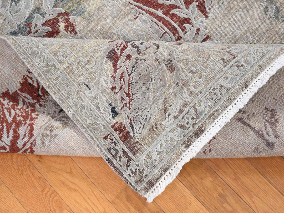 8'2" x 10'3" New Hand Knotted Beige Wool & Silk Rectangle Oriental Rug - MOA10280394