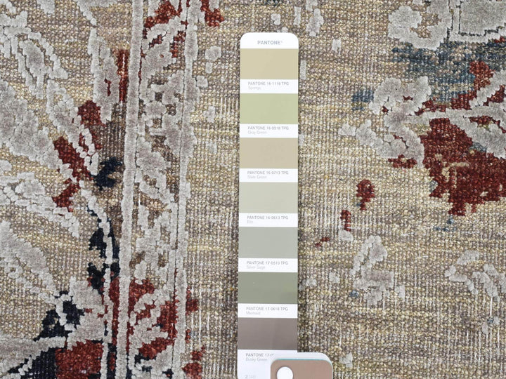 8'2" x 10'3" New Hand Knotted Beige Wool & Silk Rectangle Oriental Rug - MOA10280394
