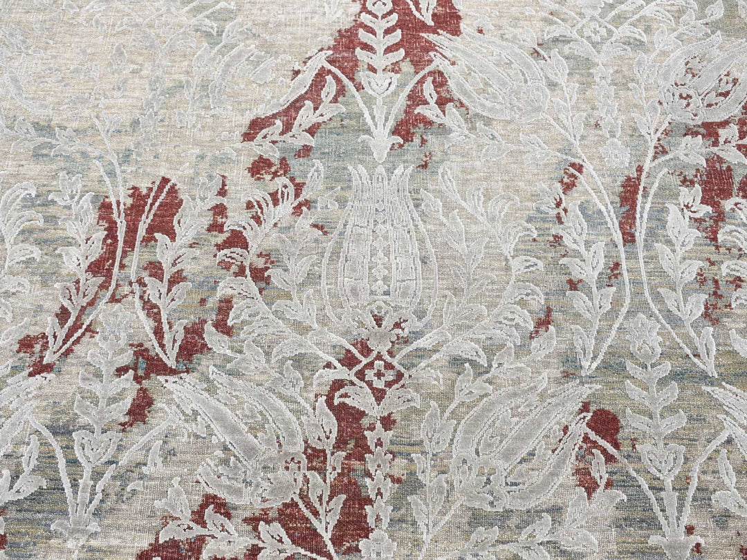 8'2" x 10'3" New Hand Knotted Beige Wool & Silk Rectangle Oriental Rug - MOA10280394