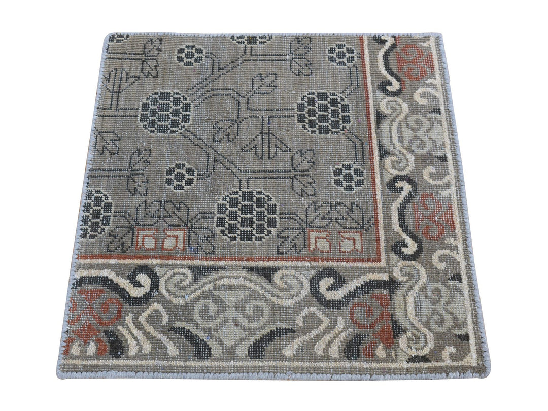 2'1" x 2'2" New Hand Knotted Brown Wool Square Oriental Rug - MOA10280399