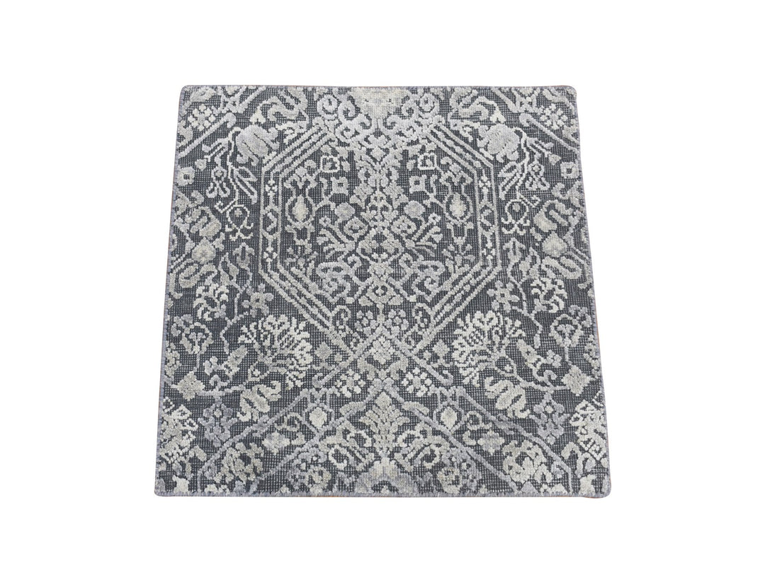 2'1" x 2'1" New Hand Knotted Grey Wool & Silk Square Oriental Rug - MOA10280400