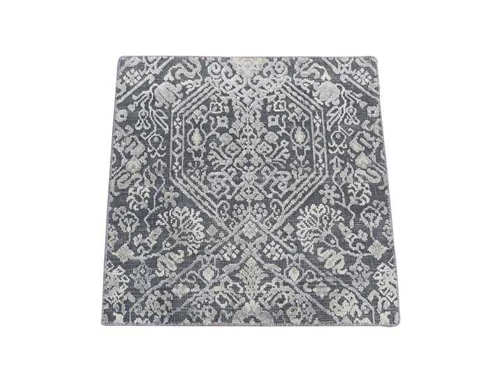 2'1" x 2'1" New Hand Knotted Grey Wool & Silk Square Oriental Rug - MOA10280400