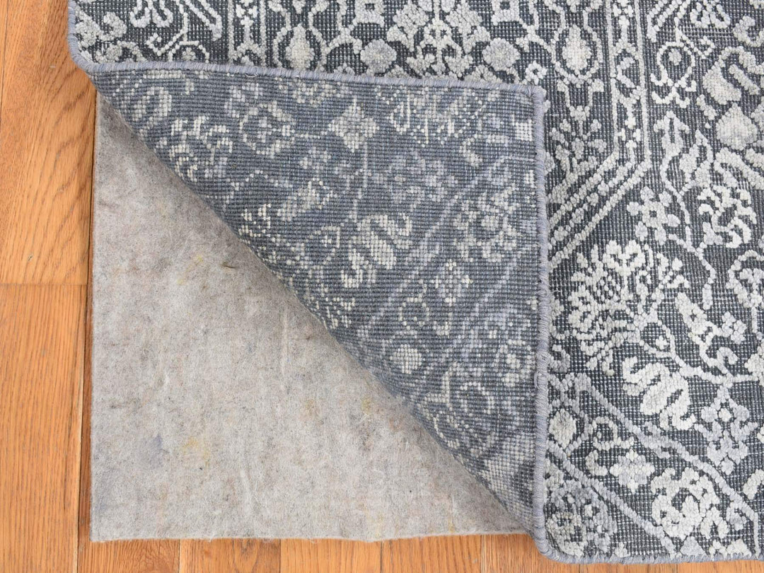 2'1" x 2'1" New Hand Knotted Grey Wool & Silk Square Oriental Rug - MOA10280400