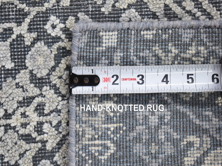 2'1" x 2'1" New Hand Knotted Grey Wool & Silk Square Oriental Rug - MOA10280400