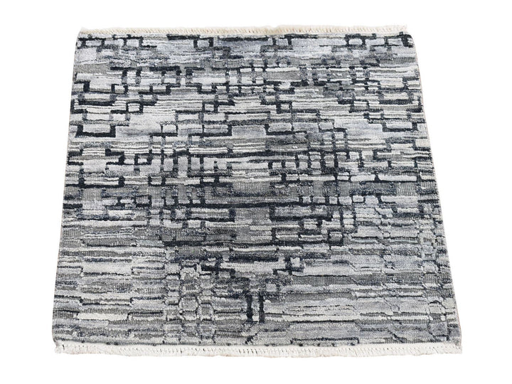 2'0" x 2'0" New Hand Knotted Grey Wool & Silk Square Oriental Rug - MOA10280406