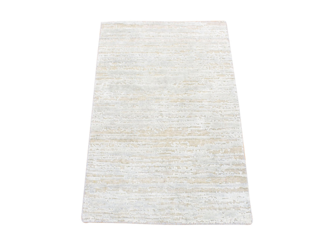2'0" x 3'0" New Hand Knotted Beige Wool & Silk Rectangle Oriental Rug - MOA10280415