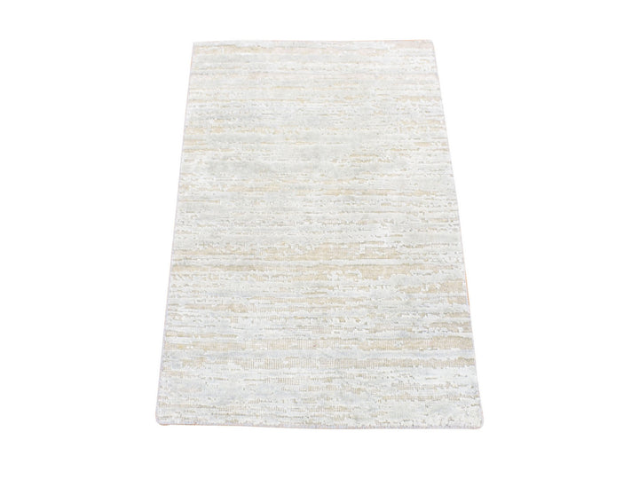 2'0" x 3'0" New Hand Knotted Beige Wool & Silk Rectangle Oriental Rug - MOA10280415