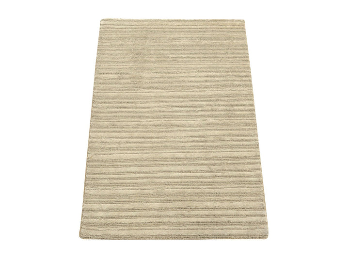 2'0" x 3'0" New Hand Loomed Beige Wool & Silk Rectangle Oriental Rug - MOA10280417
