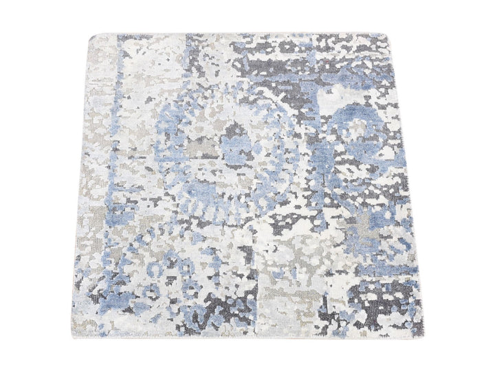 2'0" x 2'1" New Hand Knotted Beige Wool & Silk Square Oriental Rug - MOA10280419