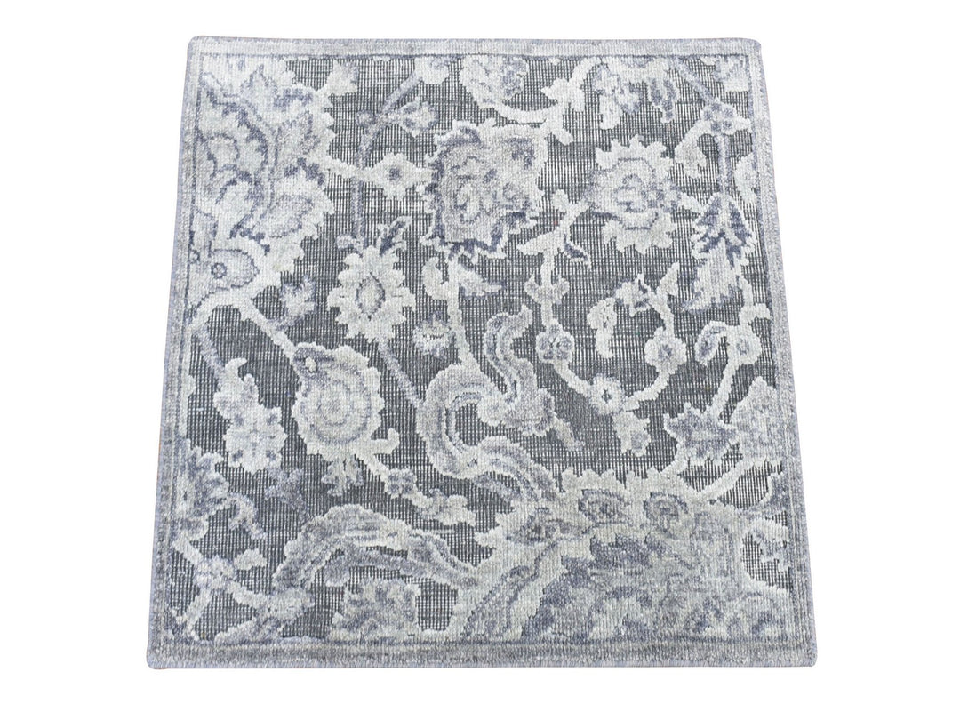 2'0" x 2'1" New Hand Knotted Grey Wool & Silk Square Oriental Rug - MOA10280422