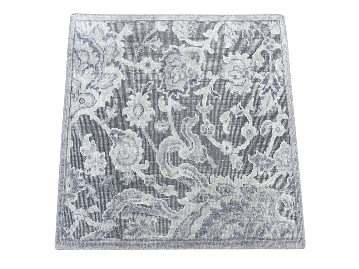 2'0" x 2'1" New Hand Knotted Grey Wool & Silk Square Oriental Rug - MOA10280422