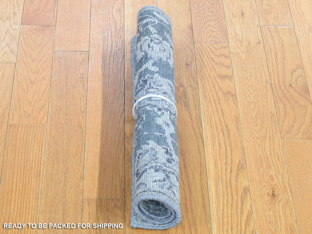 2'0" x 2'1" New Hand Knotted Grey Wool & Silk Square Oriental Rug - MOA10280422