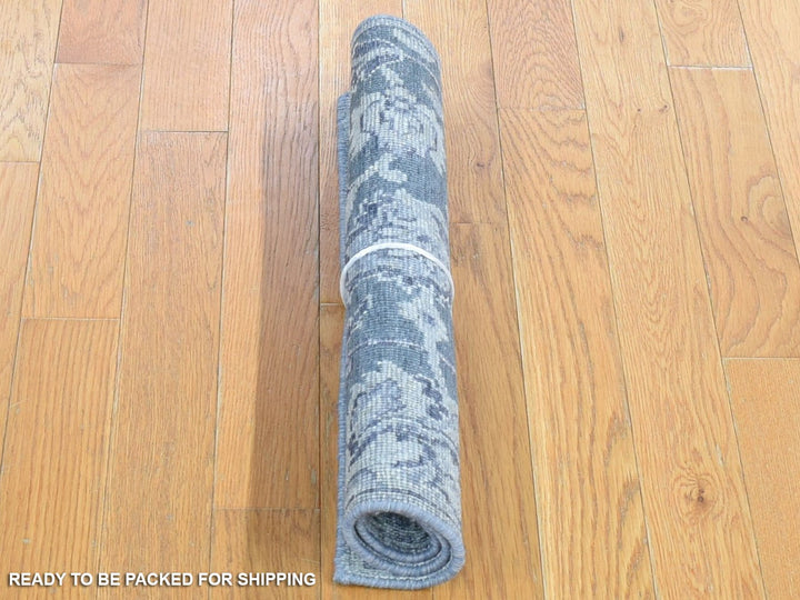 2'0" x 2'1" New Hand Knotted Grey Wool & Silk Square Oriental Rug - MOA10280422