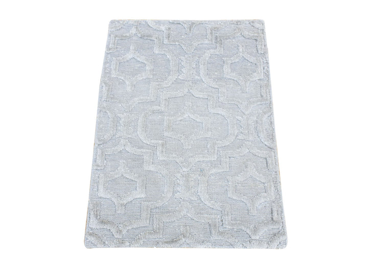 2'0" x 2'10" New Hand Knotted Grey Wool & Silk Rectangle Oriental Rug - MOA10280423