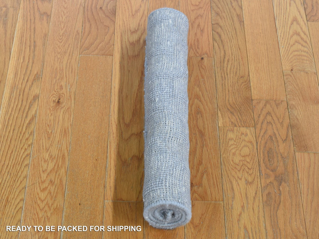 2'0" x 2'10" New Hand Knotted Grey Wool & Silk Rectangle Oriental Rug - MOA10280423
