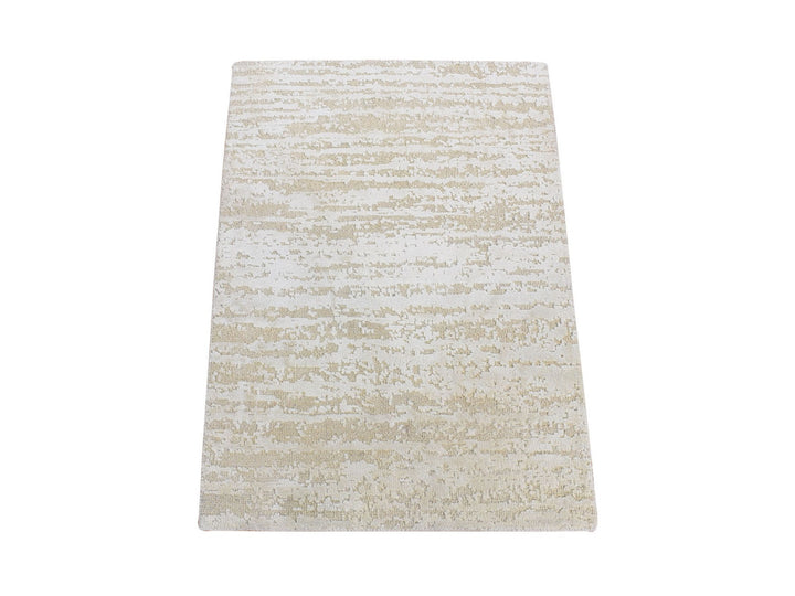 2'0" x 3'0" New Hand Knotted Ivory Wool & Silk Rectangle Oriental Rug - MOA10280430