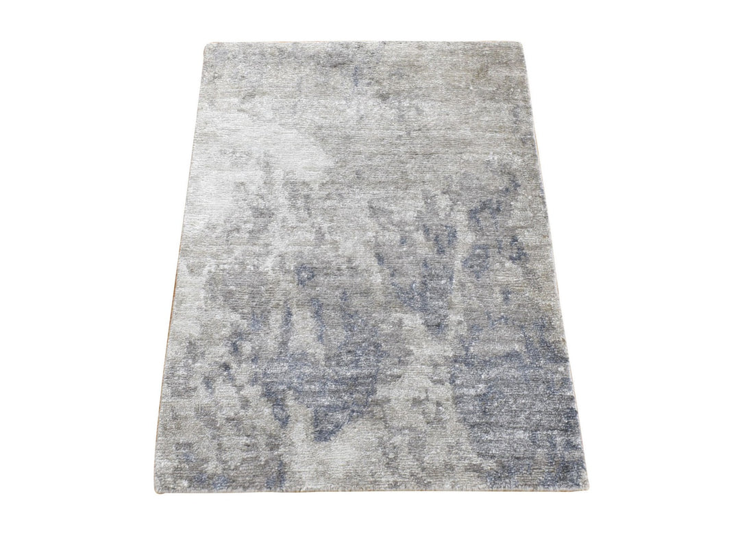 2'0" x 2'10" New Hand Knotted Grey Wool & Silk Rectangle Oriental Rug - MOA10280433