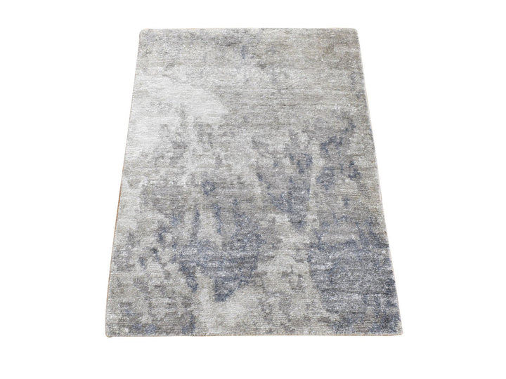 2'0" x 2'10" New Hand Knotted Grey Wool & Silk Rectangle Oriental Rug - MOA10280433