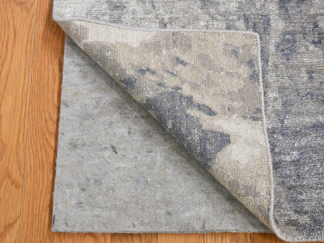 2'0" x 2'10" New Hand Knotted Grey Wool & Silk Rectangle Oriental Rug - MOA10280433