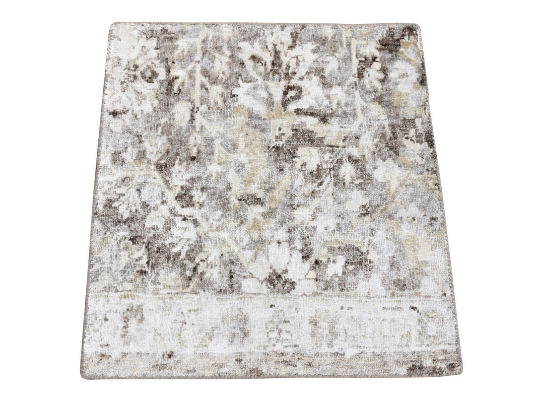 2'0" x 2'0" New Hand Knotted Grey Wool & Silk Square Oriental Rug - MOA10280439