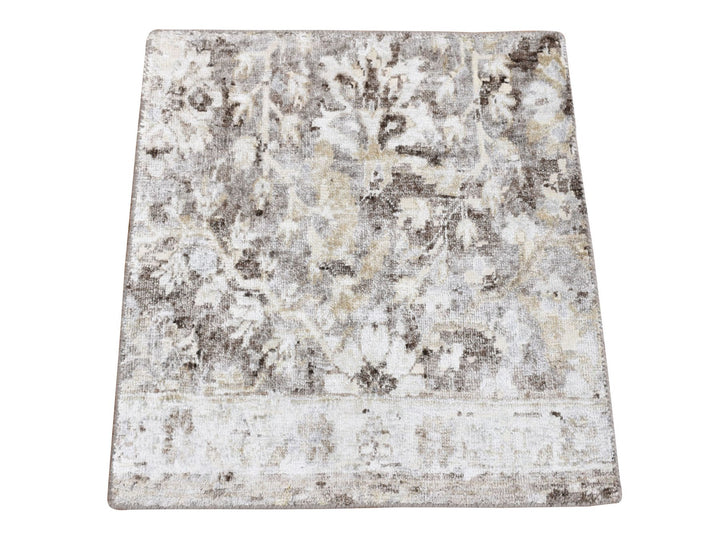 2'0" x 2'0" New Hand Knotted Grey Wool & Silk Square Oriental Rug - MOA10280439