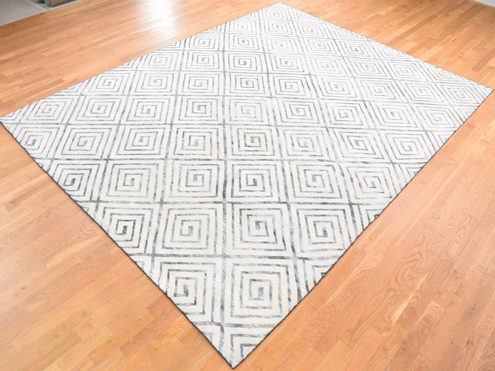 9'0" x 12'0" New Hand Knotted Ivory Wool & Silk Rectangle Oriental Rug - MOA10280447