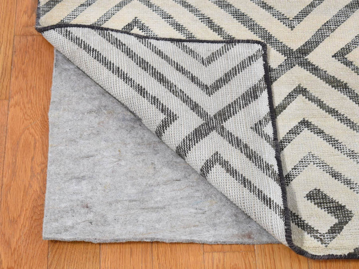 9'0" x 12'0" New Hand Knotted Ivory Wool & Silk Rectangle Oriental Rug - MOA10280447