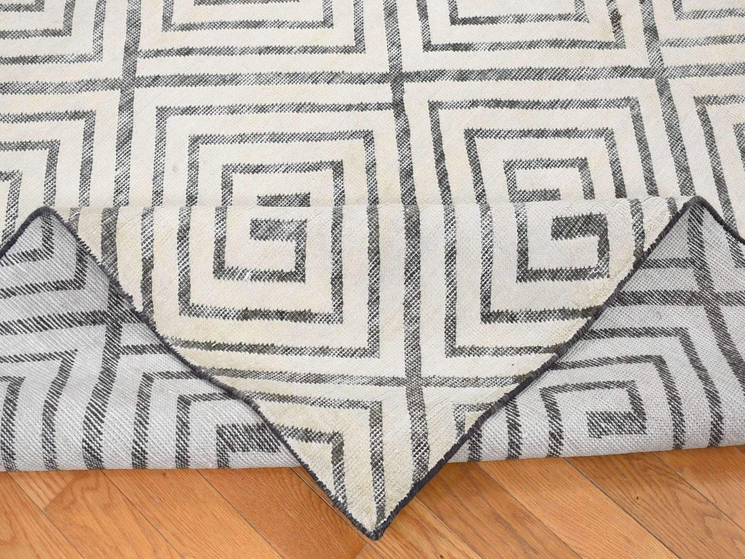 9'0" x 12'0" New Hand Knotted Ivory Wool & Silk Rectangle Oriental Rug - MOA10280447