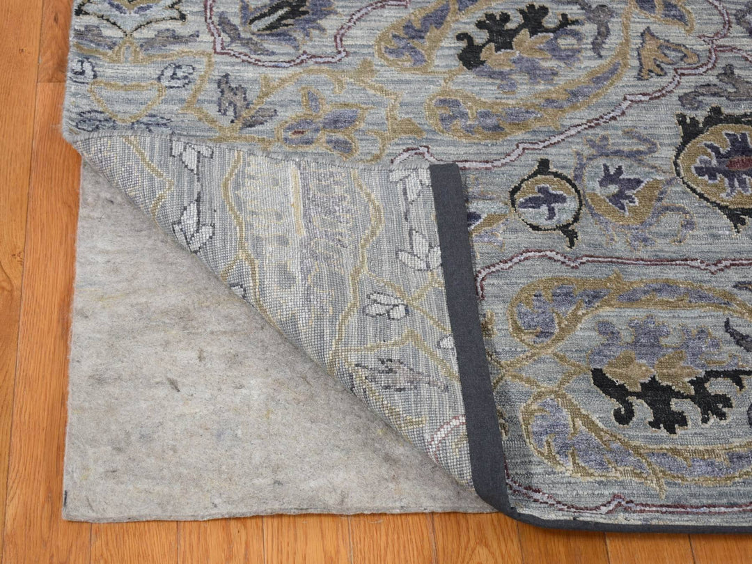 9'0" x 12'0" New Hand Knotted Grey Wool & Silk Rectangle Oriental Rug - MOA10280451