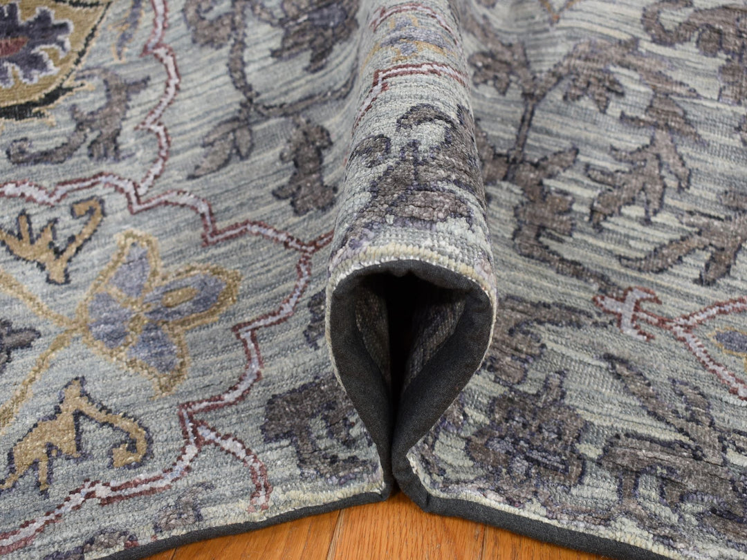 9'0" x 12'0" New Hand Knotted Grey Wool & Silk Rectangle Oriental Rug - MOA10280451