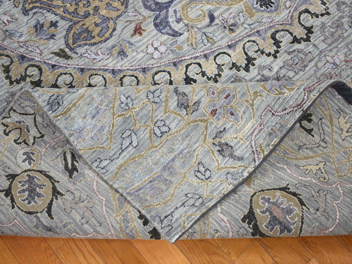 9'0" x 12'0" New Hand Knotted Grey Wool & Silk Rectangle Oriental Rug - MOA10280451