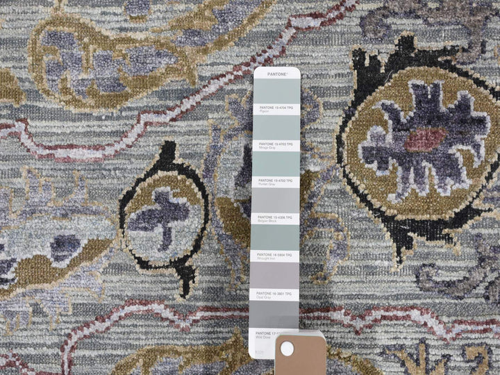 9'0" x 12'0" New Hand Knotted Grey Wool & Silk Rectangle Oriental Rug - MOA10280451