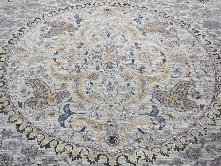 9'0" x 12'0" New Hand Knotted Grey Wool & Silk Rectangle Oriental Rug - MOA10280451