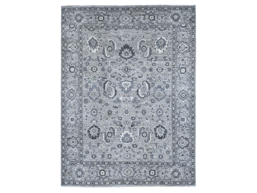 9'1" x 12'3" New Hand Knotted Grey Wool Rectangle Oriental Rug - MOA10280452