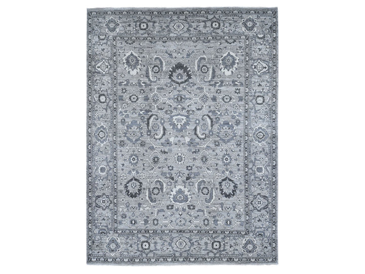 9'1" x 12'3" New Hand Knotted Grey Wool Rectangle Oriental Rug - MOA10280452