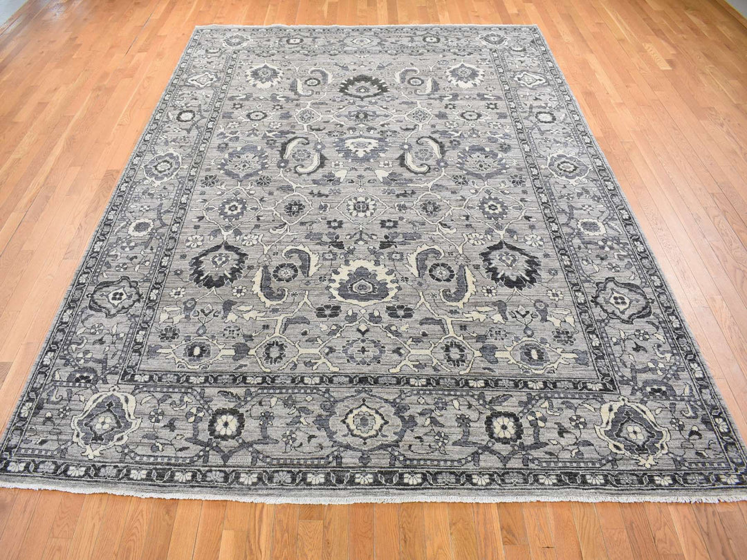 9'1" x 12'3" New Hand Knotted Grey Wool Rectangle Oriental Rug - MOA10280452