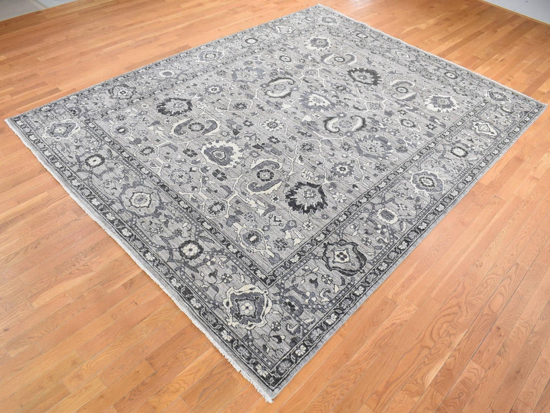 9'1" x 12'3" New Hand Knotted Grey Wool Rectangle Oriental Rug - MOA10280452
