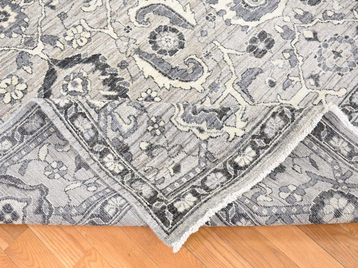 9'1" x 12'3" New Hand Knotted Grey Wool Rectangle Oriental Rug - MOA10280452
