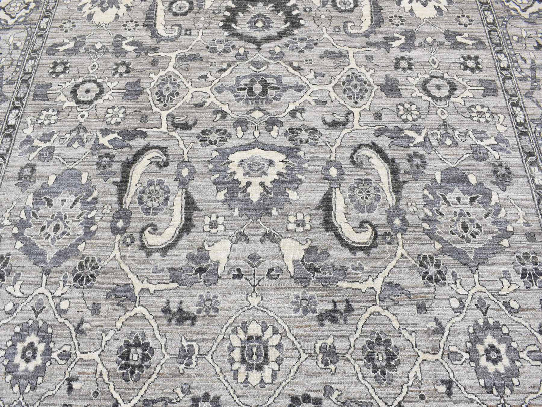 9'1" x 12'3" New Hand Knotted Grey Wool Rectangle Oriental Rug - MOA10280452