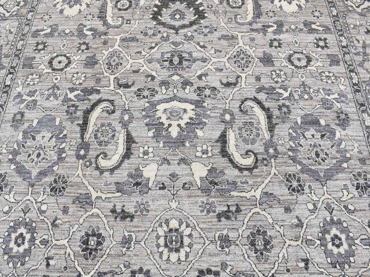 9'1" x 12'3" New Hand Knotted Grey Wool Rectangle Oriental Rug - MOA10280452