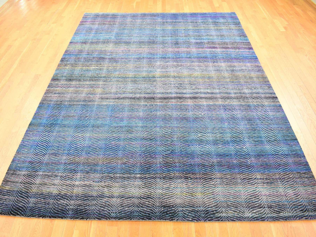 9'0" x 12'2" New Hand Knotted Multicolored Wool & Silk Rectangle Oriental Rug - MOA10280453