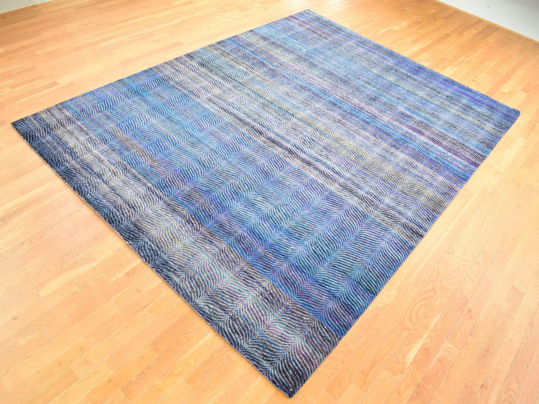 9'0" x 12'2" New Hand Knotted Multicolored Wool & Silk Rectangle Oriental Rug - MOA10280453