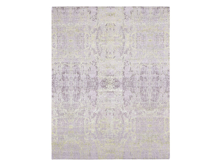 9'0" x 11'9" New Hand Knotted Grey Wool & Silk Rectangle Oriental Rug - MOA10280454