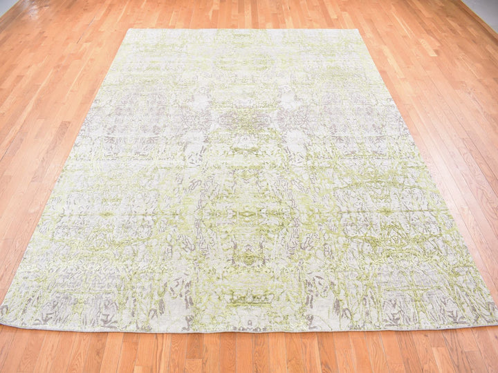 9'0" x 11'9" New Hand Knotted Grey Wool & Silk Rectangle Oriental Rug - MOA10280454
